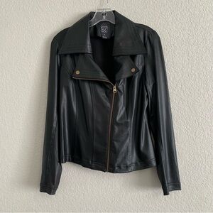 Clara Sun Woo Jacket Womens M Liquid Faux Leather Moto Biker Lightweight Stretch